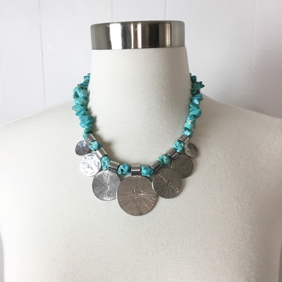 Julea Necklace Silver & Turquoise Beaded Stone Statement Necklace - Picture 1 of 3